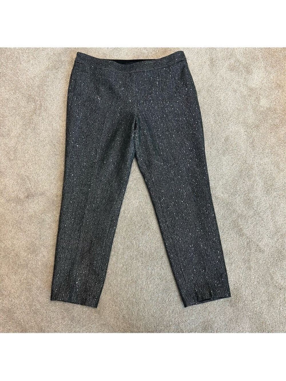 Talbots gray wool blend sequin embellished sparkly Herringbone ankle pants Sz 12